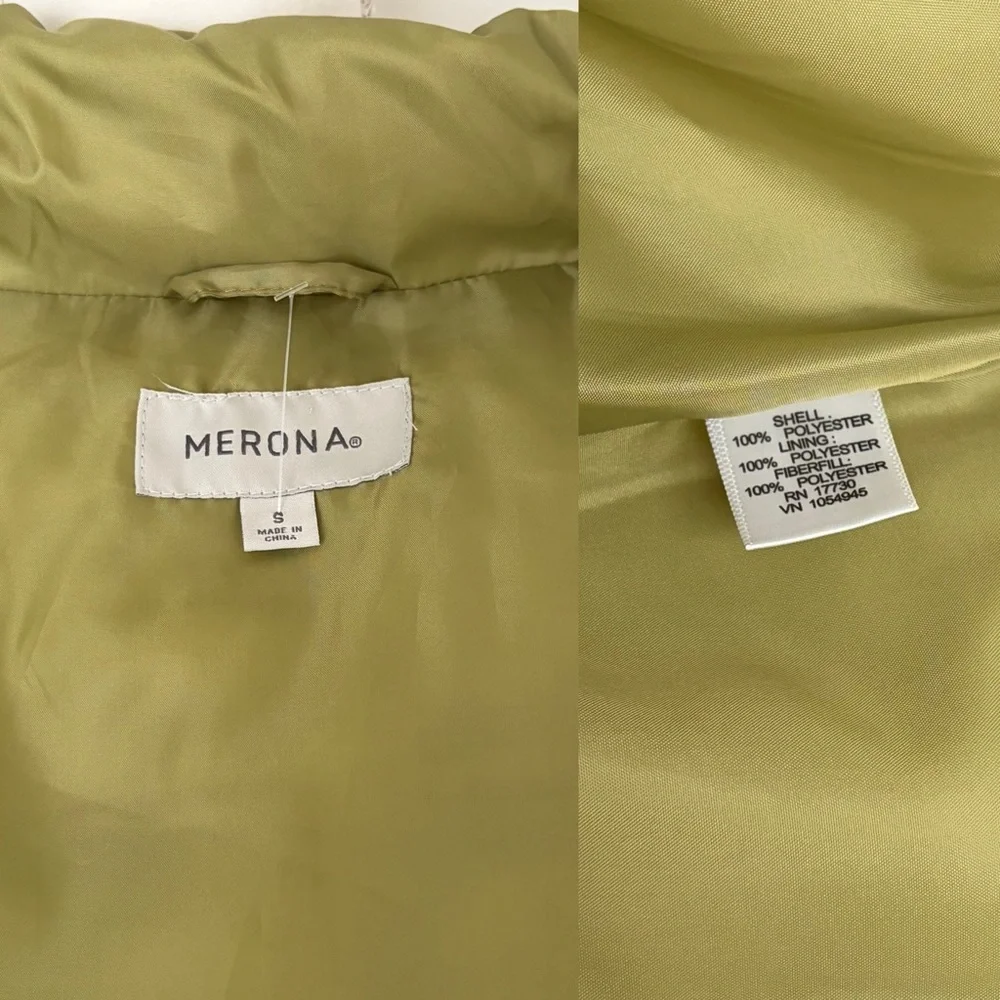 Merona Olive Green Quilted Puffer Vest with High Collar and Pockets Women’s Sm